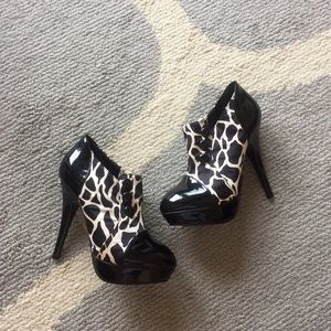 Fun giraffe print heeled booties